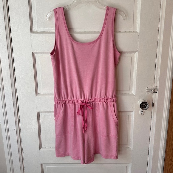 Jane and Delancey Romper Pink Cotton Cinched Waist Sleeveless Casual Pockets - Picture 6 of 17